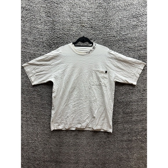 Tuff Crowd Logo Embroidered Collar Pocket T Shirt Double Sided White Mens Size S